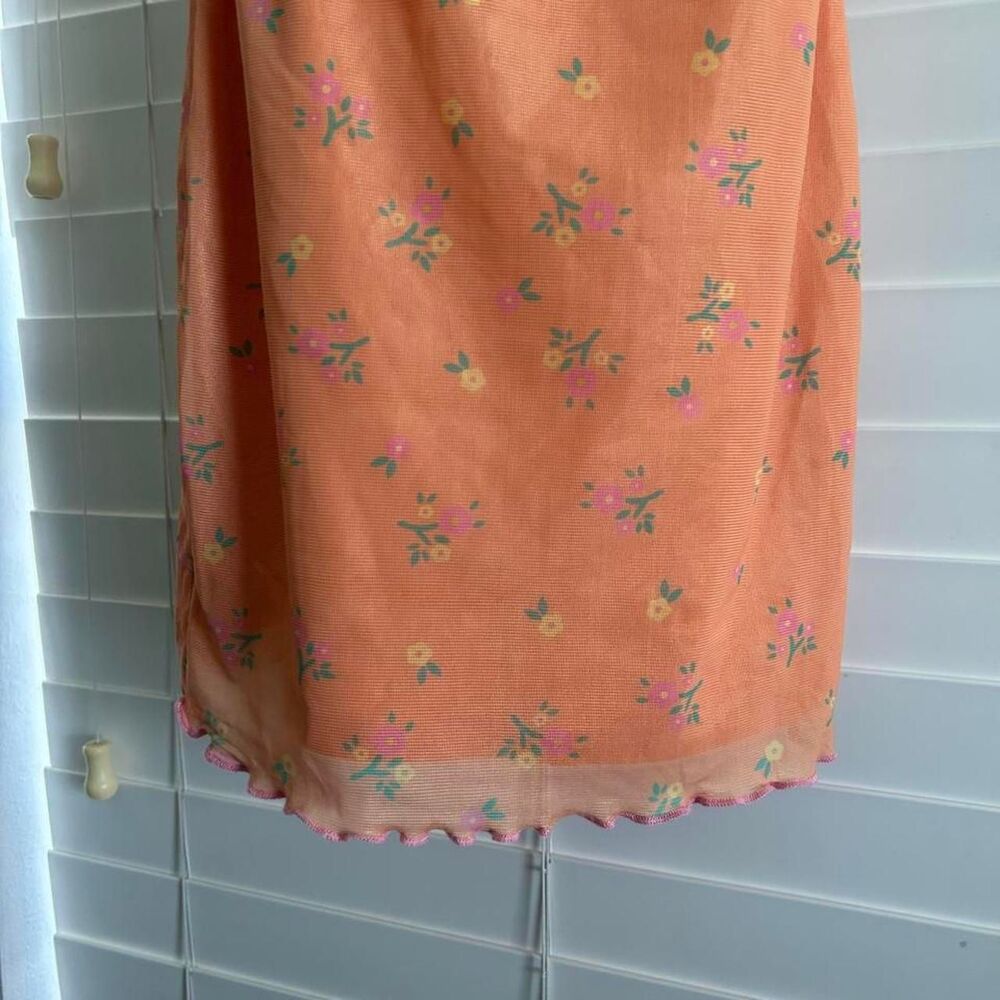 Princess Polly orange colorful micro floral lettuce trim mini dress XS/2 - Picture 5 of 7